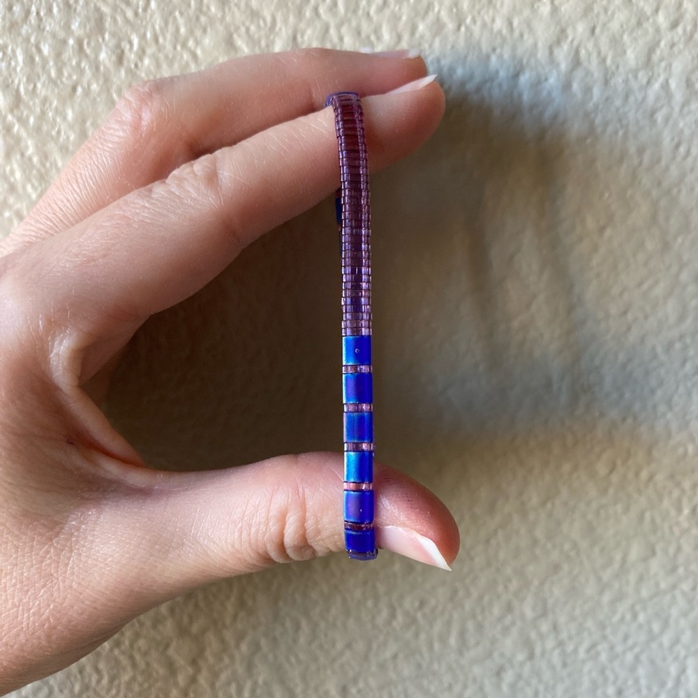 Vibrant Handmade Purple and Blue Tila Beaded Bracelet - Picture 2 of 10